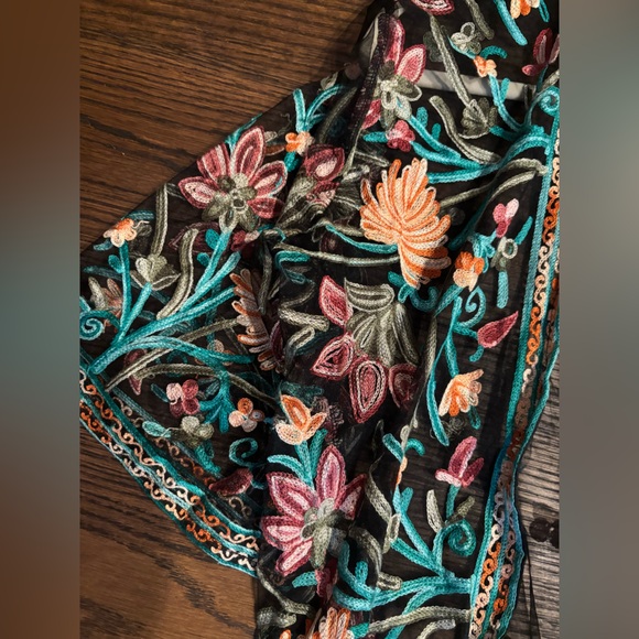 NWT Rebellion Again Sheer Fringe Embroidered anthropologie Floral Duster Boho M - Picture 6 of 6
